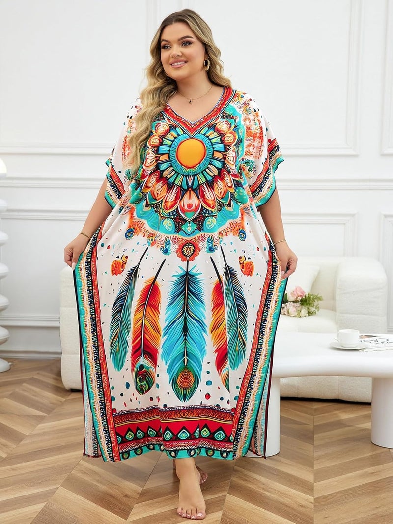 IMAGEKOPE Kaftan Dresses for Women Plus Size Bathing Suit Cover up Caftan Maxi Beach Dresses - Image 3